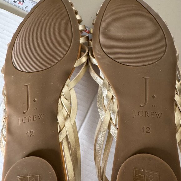 NWOB JCrew Huarache Sandals Woman's sz 12 Gold Metallic Basketweave Flat Heel - Picture 4 of 12